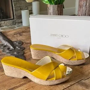 JIMMY CHOO ［PANNA 36］23cm Jimmy Choo - Panna Nude Patent Leather Slide, 50mm